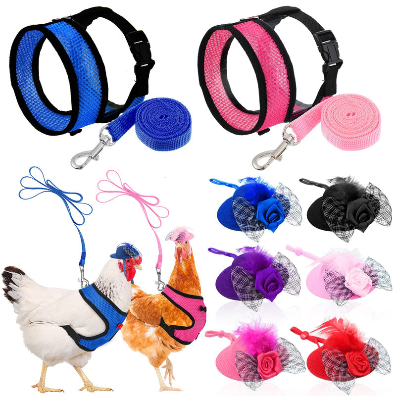 8 Pieces Chicken Leash Chicken Harness and Hat for Hens Funny Chicken Accessories Adjustable Duck Harness and Leash Hat with Elastic Chin Strap for Hens Duck Goose Parrot Small Pets - BeesActive Australia