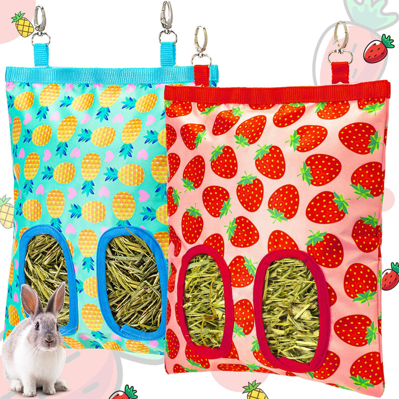 Terossy 2Packs Large Rabbit Hay Feeder Bag, Upgraded Guinea Pig Hay Feeder with 3 Hooks, Chew Proof Washable Hay Bag for Rabbits Bunny Chinchilla Hamster, Mess Free Grass Holder 2 Holes, 9.8x11.4 Inch - BeesActive Australia