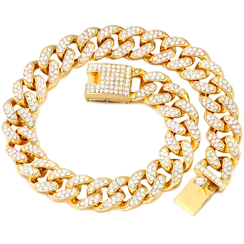 Cuban Link Dog Collar Gold Silver Color Metal Dog Chain Collar Cuban Diamond Chain Pet Collars for Dogs Cats Jewelry 8/10/14/16/18/20/24/28 Inch 10inch - BeesActive Australia