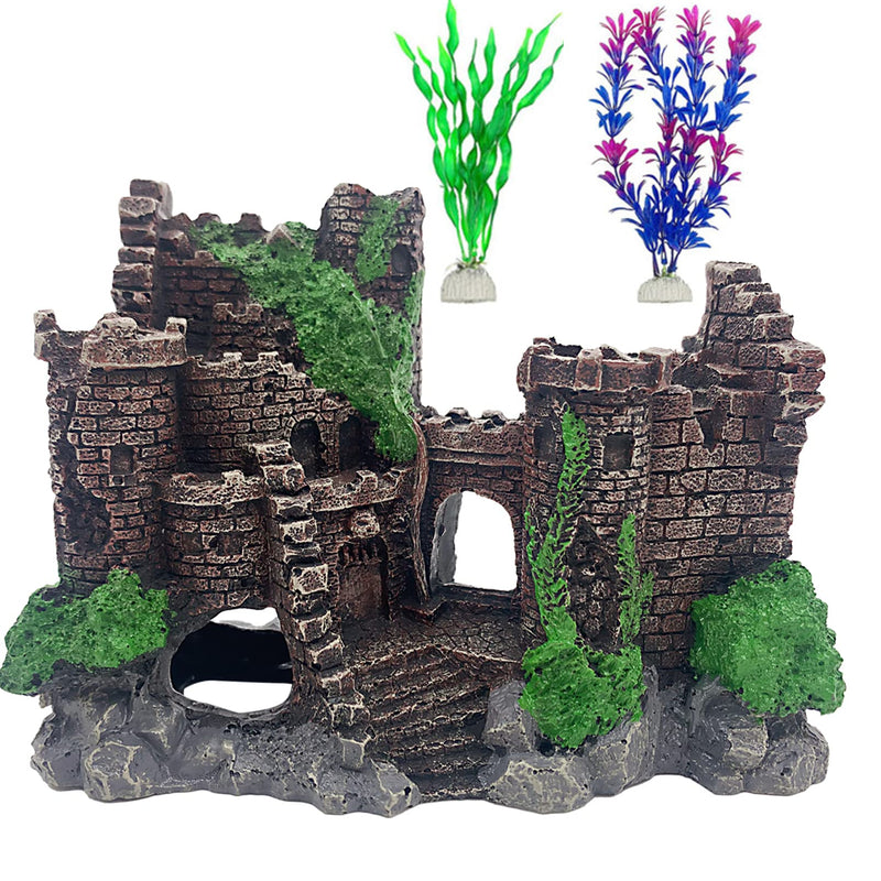MUYG Aquarium Resin Castle Decoration Ancient Design Fish Tank Ornaments Betta Hideout Stone Cave Accessories for Shrimp Turtle Guppy Crabs (3Pcs) - BeesActive Australia