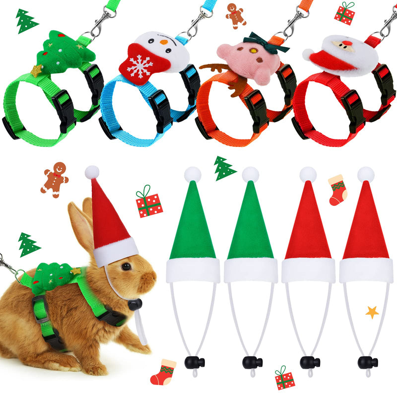 4 Pieces Christmas Small Animal Harness Leash with Santa Hat Christmas Small Aninmal Clothes Guinea Pig Costume Bunny Harness Leash Christmas Small PET Harness for Bunny Guinea Pig Ferret Puppy Kitten - BeesActive Australia