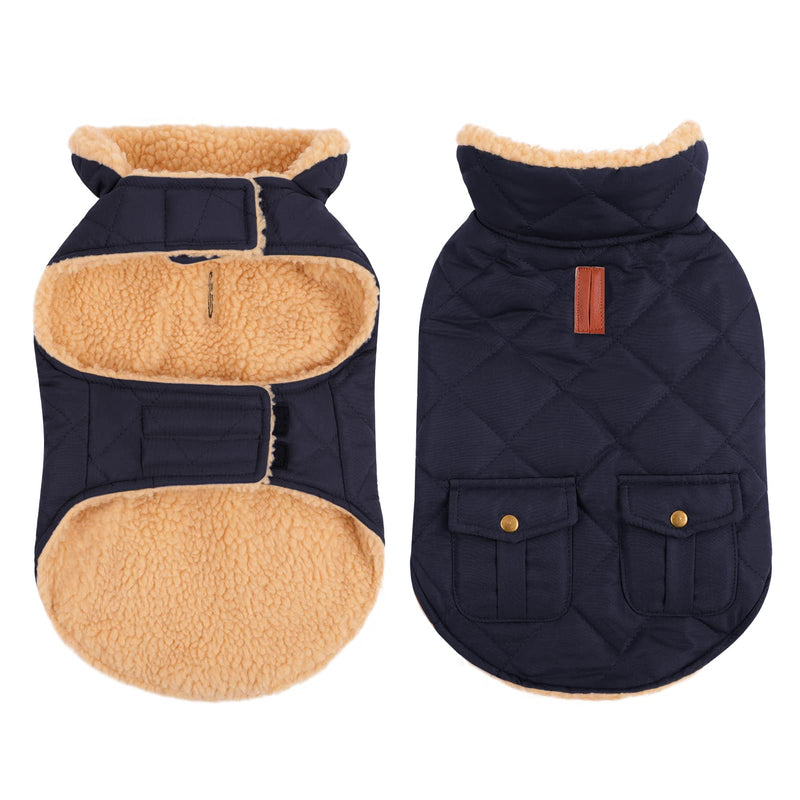 Queenmore Cold Weather Dog Coat, Winter Quilting Dog Jacket Ultra Warm Thick Plush Lining with Storage Pockets Small Dark Navy - BeesActive Australia