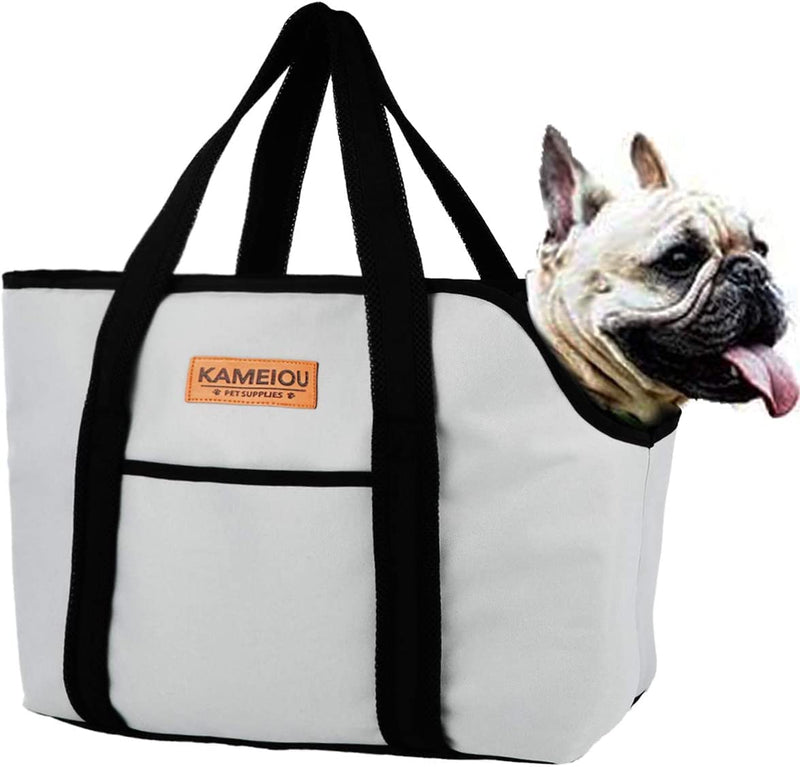 KAMEIOU Pet Dog Purse Carrier Tote Bag for Medium Dogs Travel Soft-Sided Purse Carriers with Pocket Safety Tether Stand Pedal Portable Dog Sling Tote Carrier Purses for Small Medium Dog Doggy Carriers Grey - BeesActive Australia