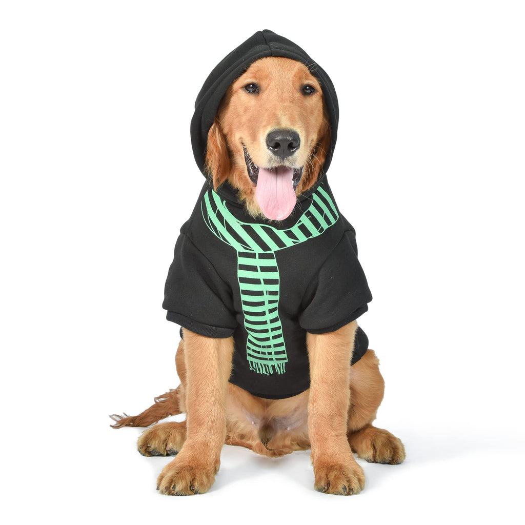 Harry Potter Slytherin Pet Hoodie With Faux Scarf - Dog Apparel & Accessories for Hogwarts Houses, Slytherin Dog Hoodie, Harry Potter Dog Clothes, Slytherin Dog Clothing, Pullover Sweatshirt for Dogs X-Large Black - BeesActive Australia