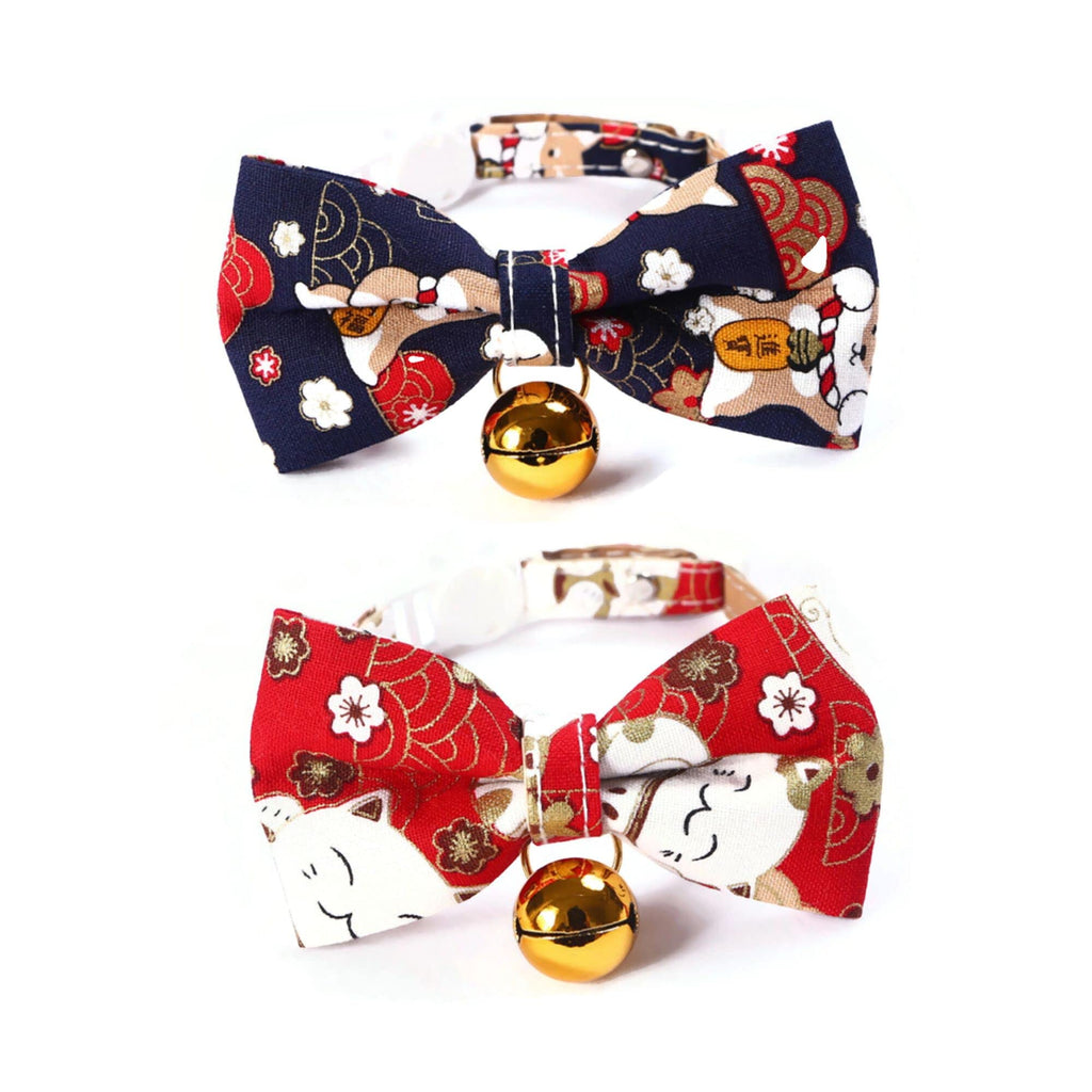 Cat Collar Bowtie, Spring Cat Collar Breakaway with Bell, 2Pack Adjustable Safety Collar for Puppy & Kitten. Navy & Red - BeesActive Australia