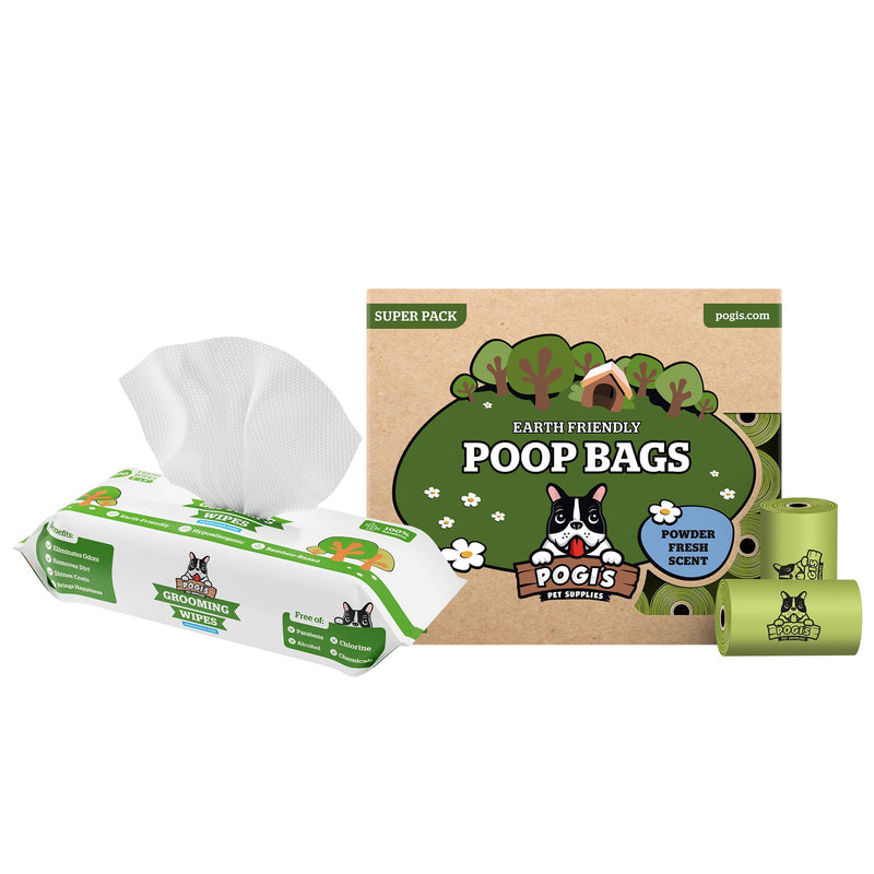 Pogi's Poop n' Wipe Combo Pack - 450 Doggy Poop Bags & 100 Dog Wipes Bundle - BeesActive Australia