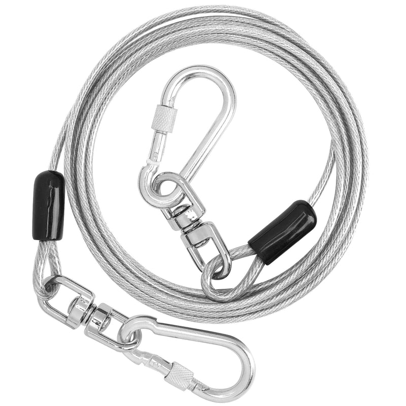 jenico Dog Tie Out Cable - 15 FT Dog Runner Cable with Swivel Hook, Dog Leash Run Tether for Yard Outdoor and Camping, Rust- Proof Training Line for Small to Medium Pets Up to 500 LBS 15FT Silver - BeesActive Australia