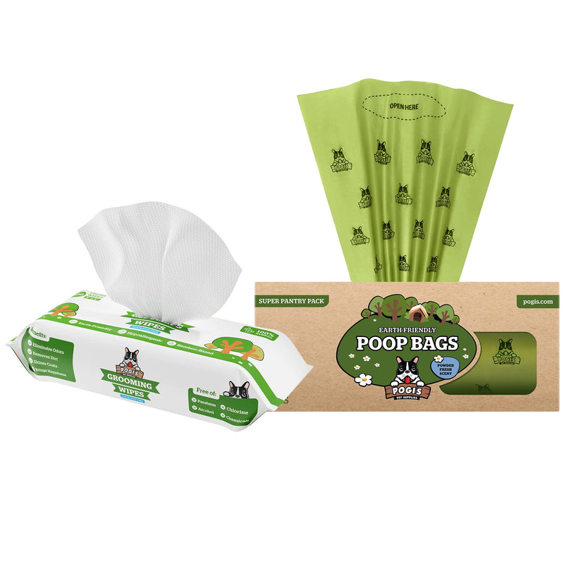 Pogi's Poop n' Wipe Combo - 500 Dog Poop Bags and 100 Plant-based Grooming Wipes Bundle - BeesActive Australia
