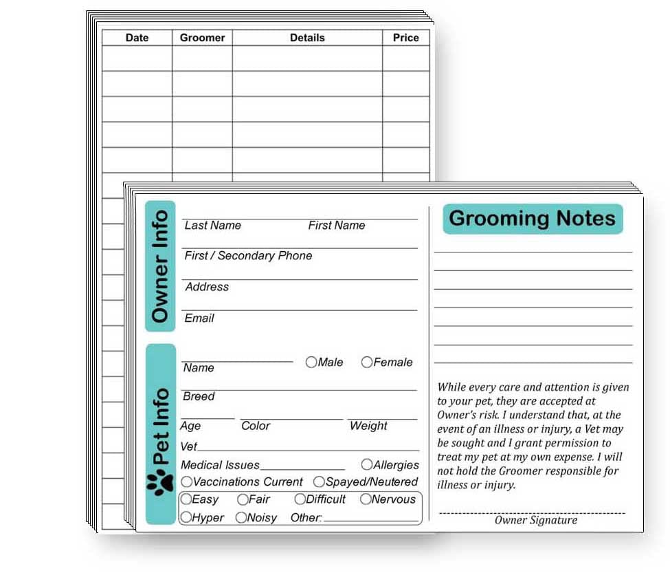 Dog Grooming Cards (50 Pack 4 X 6 inch) Groomer Client Profile Service Record Clip Card for Professional Pet and Cat Groomers, Kennel Care - BeesActive Australia