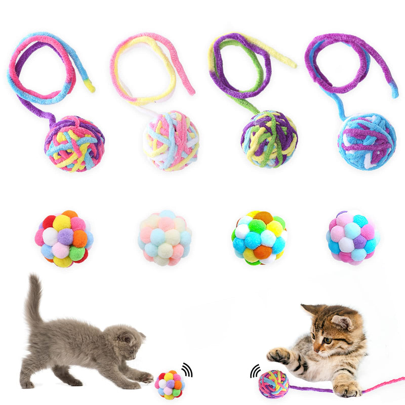 8pcs Cat Balls Toy with Bell,Cat Fuzzy Ball,Plush Cat Ball,Colorful Woolen Yarn Cat Balls,Bouncy Balls for Kitten - BeesActive Australia