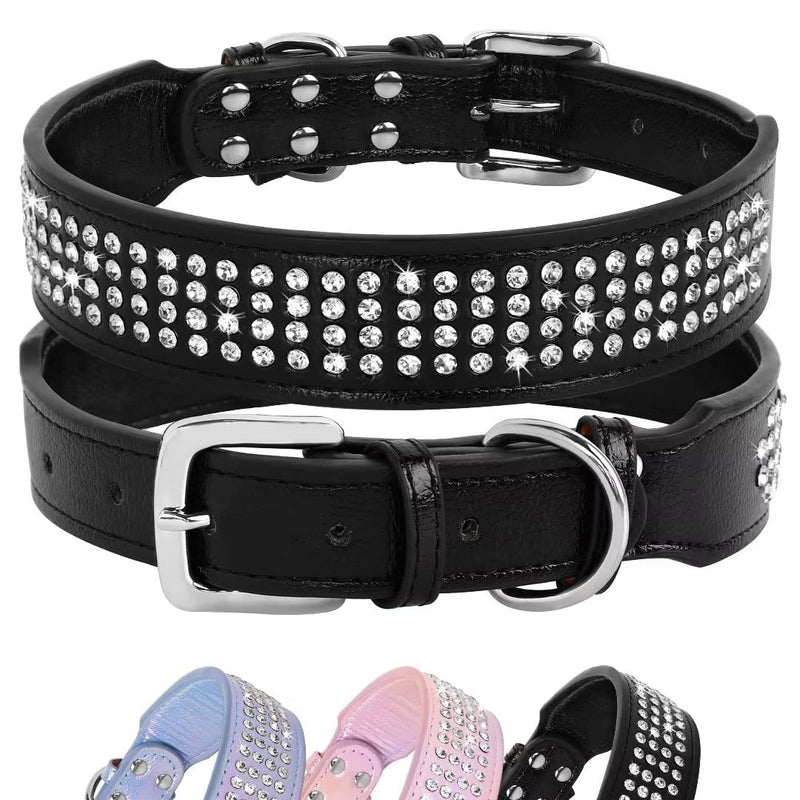 Beirui Bling Rhinestone Dog Collar with Diamonds Studded - Colorful PU Leather Padded Dog Collar 1.5 Inch Wide - Heavy Duty Bedazzled Dog Collar for Medium Large Dogs XL:Neck 19-24",Width 1.5" Black - BeesActive Australia