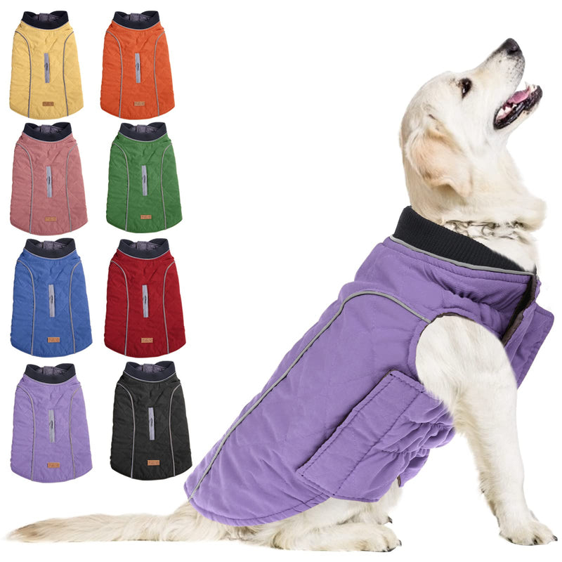 KOESON Windproof Dog Cold Weather Coat, Reflective Pet Winter Thick Warm Outdoor Jacket with Harness Hole, Comfy Cotton Apparel Padded Vest for Small Medium Large Dogs X-Large Purple - BeesActive Australia