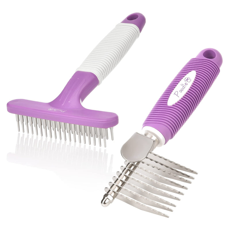Poodle Pet Bundle - Dematting Fur Rake Comb Brush Tool for Detangling Matted or Knotted Undercoat and Dog Grooming Rake Gentle Dematting Tool to Remove Loose or Tangled Hair From Undercoat - BeesActive Australia