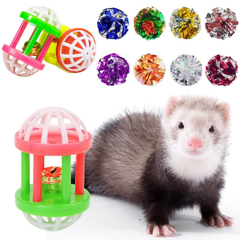 HAICHEN TEC 11 Pack Ferret Toys Set - Mylar Crinkle Balls Hollow Sound Toy with Bell Interactive Exercise Scratch Play Chasing Chewing Toys Random Color for Indoor Pet Ferret Cat Kittens - BeesActive Australia