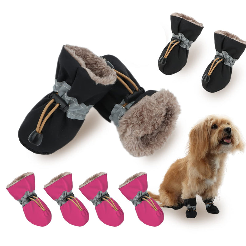 LUZGAT Dog Boots Paw Protectors,Small Dog Winter Boots Shoes,with Anti-Slip Sole and Plush for Warm Snow Outdoor Walking ,Pack of 8 Black+Pink Size 7 - BeesActive Australia