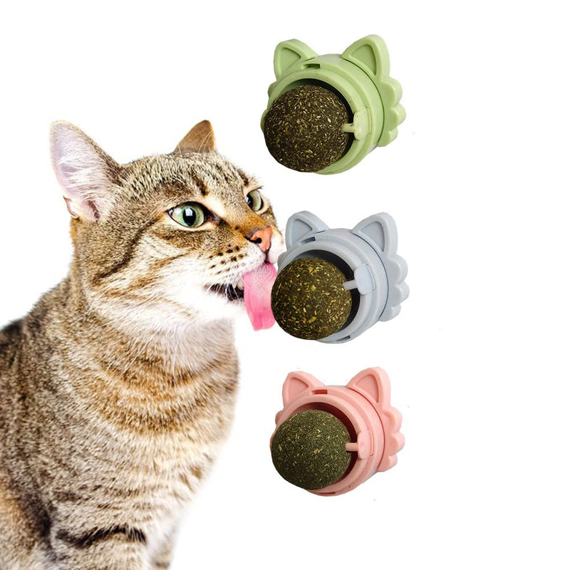 PODOO 3 Pack of Catnip Toys, Teeth Cleaning Cat Toy, Rotatable Edible Catnip Balls for Cats Wall, Self-Adhesive Cat Toys, Safe Healthy Kitten Chew Toy - BeesActive Australia