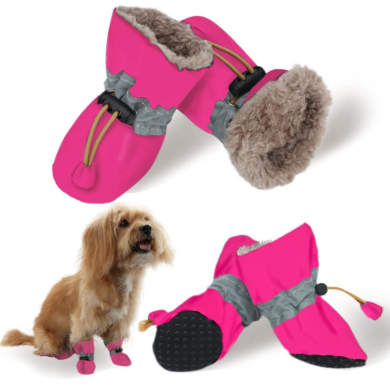 LUZGAT Dog Warm Shoes Dog Boots Paw Protector for Winter Small Medium Dog with Anti-Slip Sole and Plush Pack of 4 Pink Size 7 - BeesActive Australia