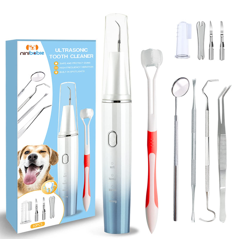 Ninibabie Dog Tooth Brushing Kit,Plaque and Tartar Remover for Teeth,Pet Ultrasonic Teeth Cleaning Kit, 100%-Proven Safe with Led 4-Adjustable Modes,Dog Toothbrush,Dental Care for Dog and Cat White - BeesActive Australia