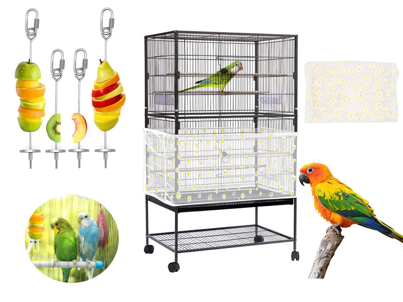 Bird cage Cover with 4Pcs Bird Feeder for Cage,BBC Set-White Flower WHITE FLOWER - BeesActive Australia