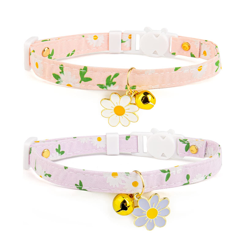 2 Pack Cotton Cat Collar Breakaway with Bell, Cute Cat Collar Kitten Collar,Ideal for Girl Cats Boy Cats Pink&Purple - BeesActive Australia