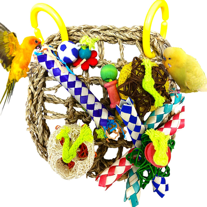 Parrot Toys Bird Foraging Toys, Seagrass Woven Climbing Hammock Net with Colorful Chewing Toys, for Lovebird Parakeets Cockatiel Conure Budgie,Cockatoo - BeesActive Australia