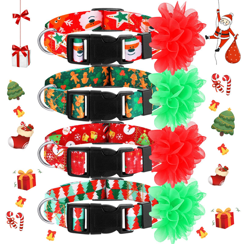 4 Pcs Christmas Dog Collar Floral Winter Adjustable Nylon Dog Collar Pet with Flower Removable Girl Dog Collar Snowman Moose Gingerbread Santa Pattern with Plastic Buckle for Puppy Collar Large - BeesActive Australia