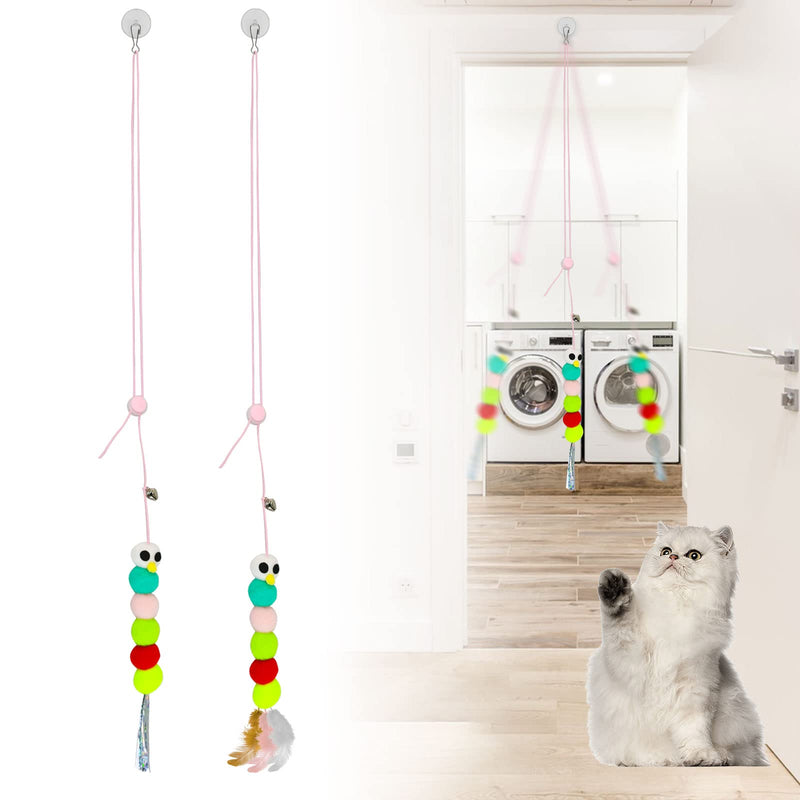 WishLotus Interactive Cat Toys, 2 PCS Retractable Hanging Door Self-Playing Cat Feather Toy, Soft and Cute Caterpillar Shaped Cat Toy with String, Sticky Hook and Bell for Cat Playing and Killing Time A - BeesActive Australia