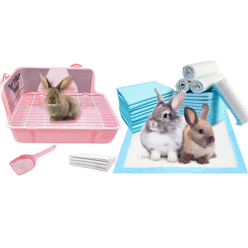 Tfwadmx Rabbit Corner Litter Box Pan with 100 PCS Rabbit Pee Pads Bunny Litter Box with Grate Super Absorbent Cage Liners Pet Toilet Potty Trainer Small Animal Disposable Diapers - BeesActive Australia