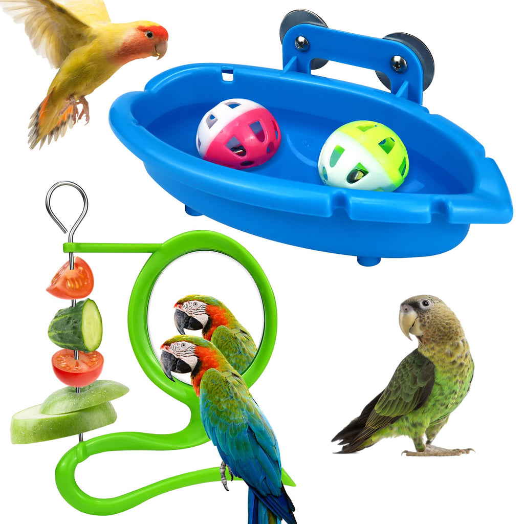 Upgraded Bird Bath for Cage Hanging Bird Bath Tub with Bell Hanging Mirror Parrots Bathing Tub Bird Feeder Bowl Bird Shower Bathing Birdcage Accessories Budgie Toys for Small Birds Canary Lovebirds - BeesActive Australia