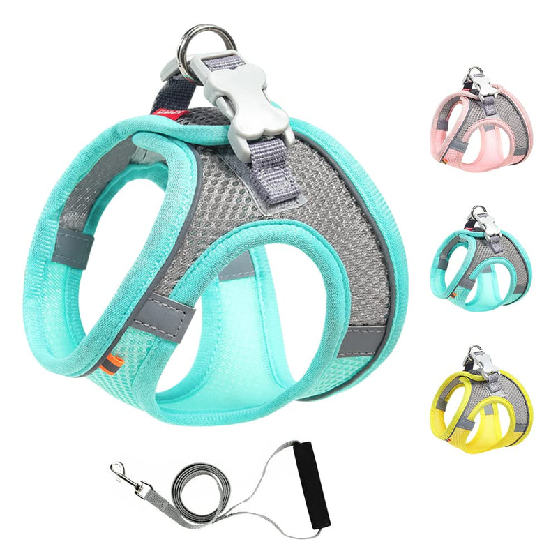 Mitili Dog Harness with Leash Set, No Pull Dogs Vest Harnesses Step-in Air Reflective Adjustable Breathable Mesh Cat Harness fit Small Medium Puppy Pet Cats Green M(Chest:13-16") - BeesActive Australia