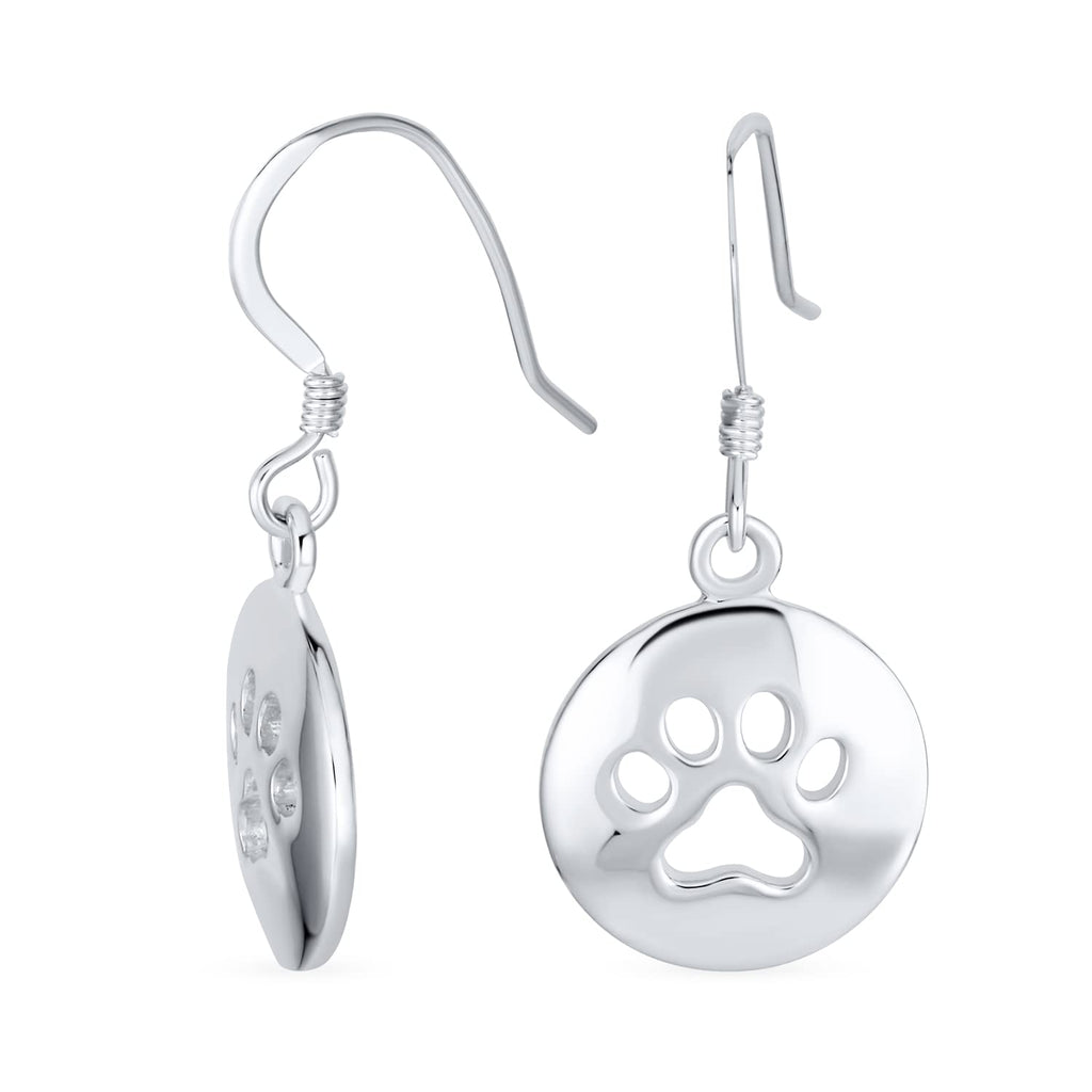 Best Friend Animal Pet Lover BFF Dog Puppy Round Disc Dangling Paw Print Earrings For Women Teen .925 Sterling Silver Fish Hook - BeesActive Australia