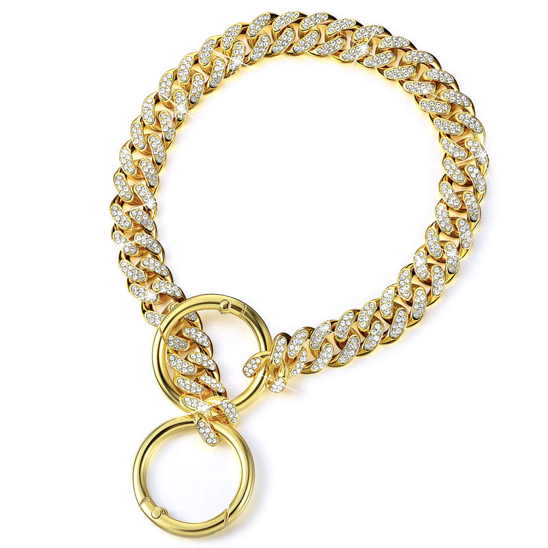 Gold Chain Dog Collar Cuban Link Dog Chain Metal Dog Chain Collars 12 mm Width Dog Cuban Link Collar for Small Medium Large Dogs 14 Inch - BeesActive Australia