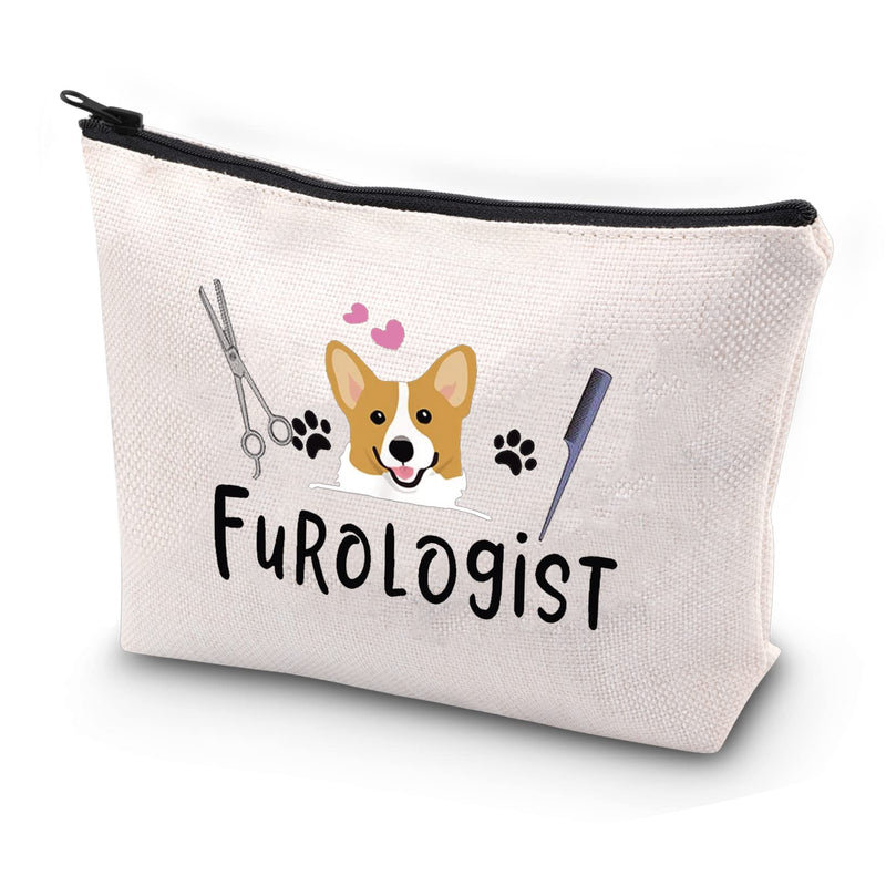 JYTAPP Furologist Funny Puppy Stylist Cute Dog Groomer Cosmetic Bag Dog Groomer Survival Kit Makeup Zipper Pouch Bag Pet Grooming Gifts BEIGE - BeesActive Australia