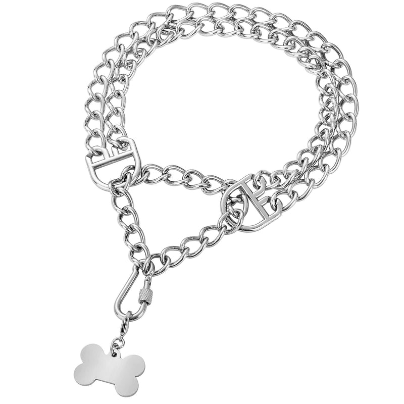 W/W Lifetime Dog Chain Collar Walking Metal Chain Collar with Design Secure Buckle, Cuban Link 24MM Strong Heavy Duty Chew Proof for Small Medium Dogs S (Suits Dog Neck 10" to 16") Silver - BeesActive Australia