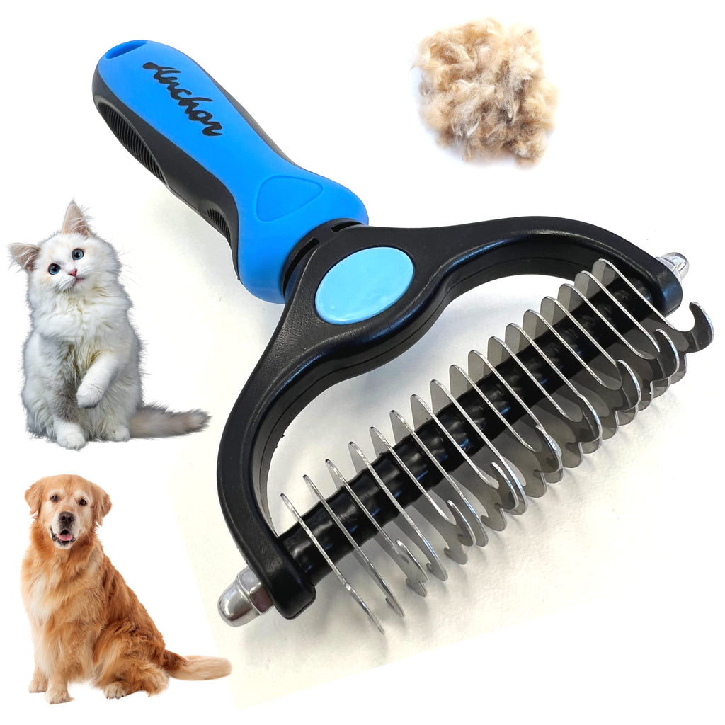 ANCHOR Pet Grooming Brush-Double Sided Shedding and Dematting Undercoat Rake Comb for Dogs and Cats, No More Nasty Shedding or Flying Hair (Blue) Blue - BeesActive Australia