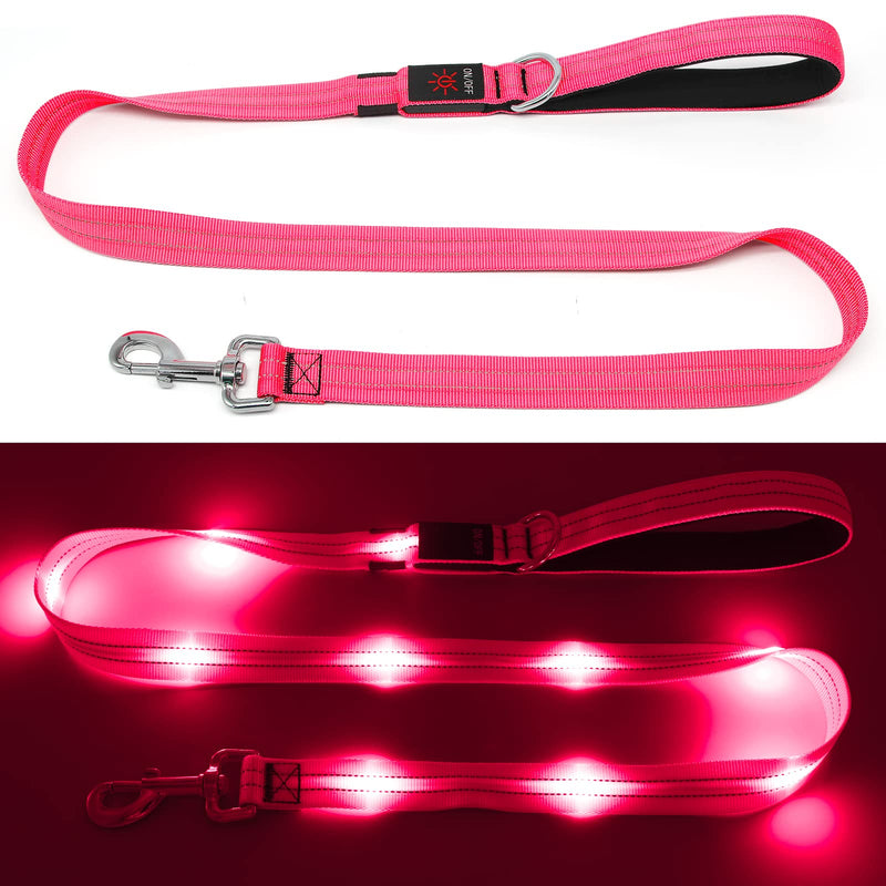 KOSKILL 4 Ft Led Dog Leash, Rechargeable Light Up Dog Leash Waterproof, Safety Glow in The Dark Dog Leash for Night Walking, Nylon Reflective Leashes with Padded Handle for Small Medium Large Pets Pink - BeesActive Australia