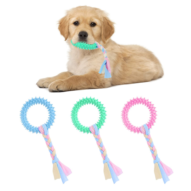 TIESOME Puppy Teething Toys with Cotton Ropes, 3 Pcs Rubber Small Dog Chew Toy Rings Aggressive Chew Toys for Dogs Oral Teeth Soothe Itching Puppy Chew Toys Interactive Pet Toys for Small/Medium Dogs - BeesActive Australia