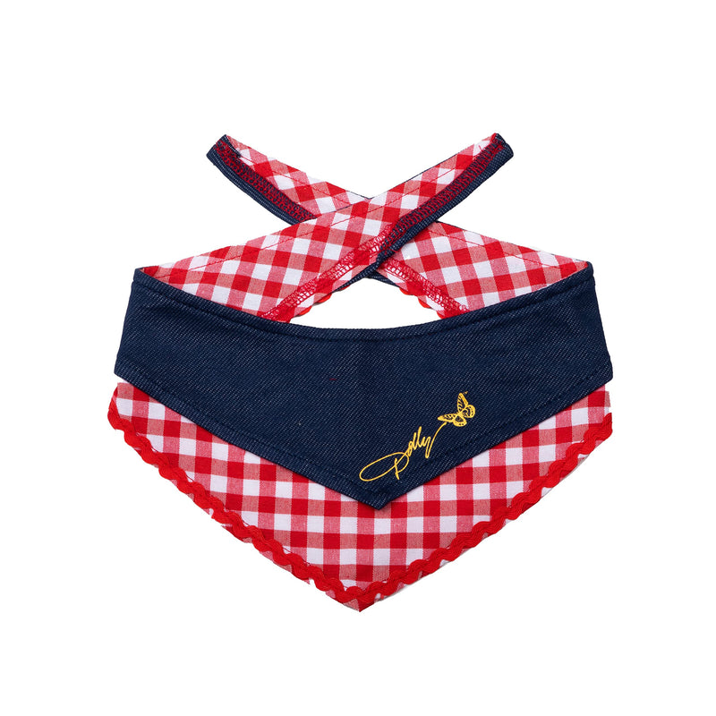 Doggy Parton Blue Printed Denim & Gingham Print Bandana for Pets X-Small / Small - BeesActive Australia