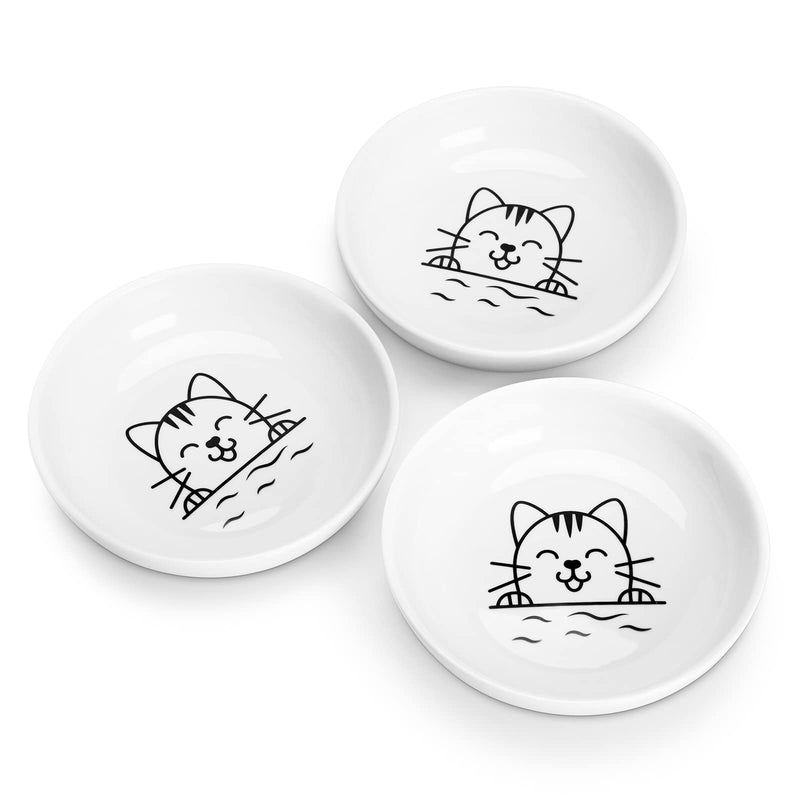 Y YHY Ceramic Cat Dishes, Cat Food Bowls Whisker-Friendly, Cat Bowls for Food and Water, Wide and Shallow Pet Dishes for Cat, Kitten, Kitty, and Rabbits, 3 Pack, 5 OZ, White - BeesActive Australia