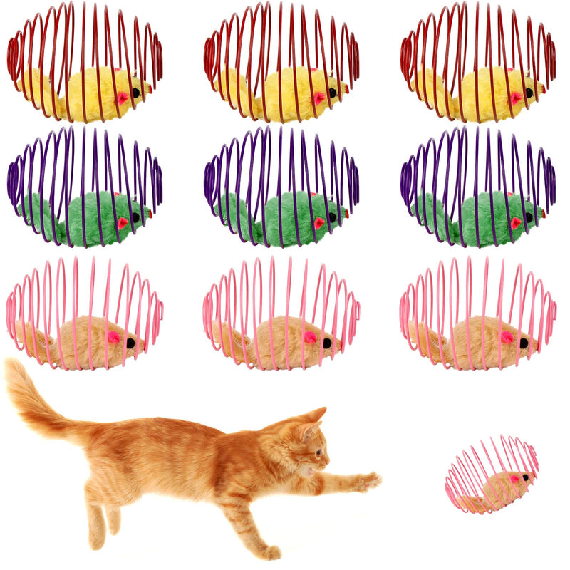10-Pack Cat Spring Balls with Caged Rats Stretchable Cat Springs Toys Interactive Cat Toy Spiral Crinkle Cat Toy and Glitter Cat Pom Pom Balls Rolling Cat Balls for Indoor Cats, Random Color - BeesActive Australia