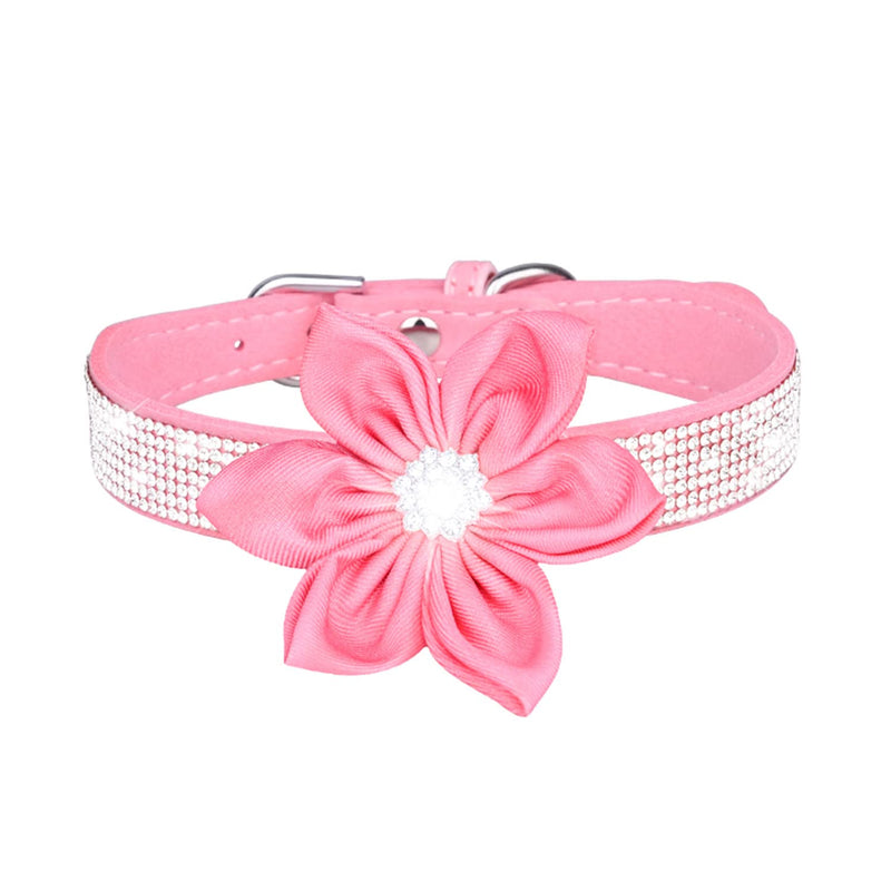 THAIN Rhinestones Bling Dog Cat Collars Diamond with Rhinestone Floral Decoration for Small Medium Large Dogs Pink - BeesActive Australia