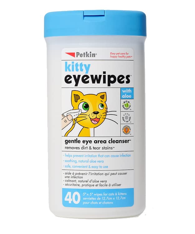 Petkin Kitty Eye Wipes, 40 Moist Wipes - Gentle Eye Cleaning Wipes Remove Dirt, Discharge, & Tear Stains - Safe, Convenient, Easy to Use Pet Wipes for Cats & Kittens - Ideal for Home or Travel - BeesActive Australia