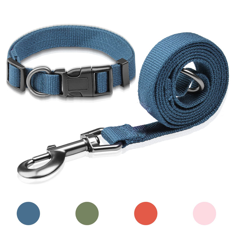 Pawhuggies Soft Natural Bamboo Fabric Adjustable Dog Collar Leash Set, Durable Breathable 4 FT Dog Leash Handle with an O-Ring, for Daily Outdoor Walking Running Small Medium Large Dogs,4 Colors Blue Set Large Set - BeesActive Australia