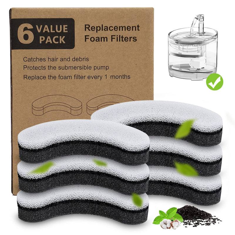Cat Water Fountain Filter,Arc-Shaped Sponge Activated Carbon Cat Fountain Filter Compatible WF050 & WF100 Automatic Pet Water Fountain 6 Pack - BeesActive Australia