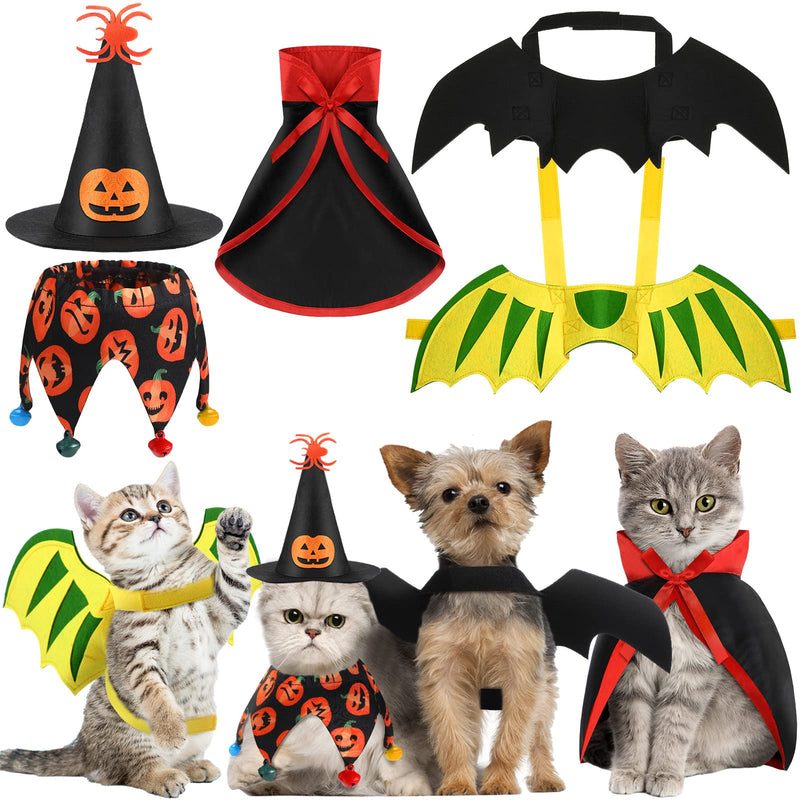 Halloween 5 Pieces Pet Costume Cat Dogs Cosplay Clothes Vampire Cloak Bat Pumpkin Hat Bib with Bells Bat Wings Dinosaur Dragon Wing Cat Collar Small Kitty Puppy Outfits for Halloween Party Pet Cosplay - BeesActive Australia