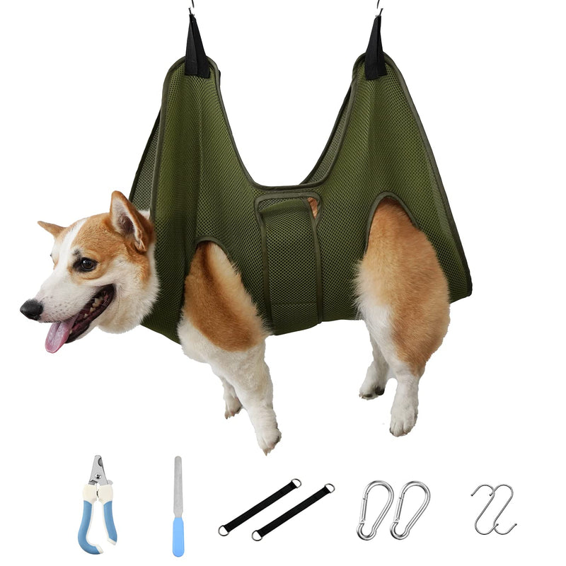 Mklhgty Pet Dog Grooming Hammock Harness for Cats & Dogs, Breathable Dog Grooming Helper for Trimming Nail and Ear/Eye Care,with Dog Nail Clippers, Free Nail File Medium Green - BeesActive Australia
