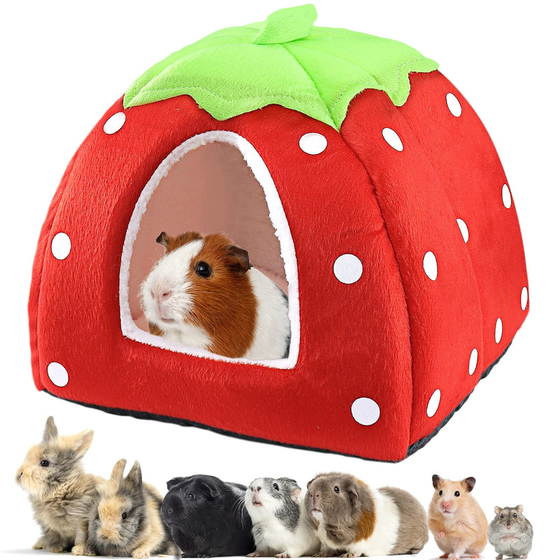 Guinea Pig Bed Rabbit Hideout Warm Fleece Cuddle Cup Washable Winter Sleeping House for Small Pet/Ferret/Chinchilla/Bunny Strawberry Style - BeesActive Australia