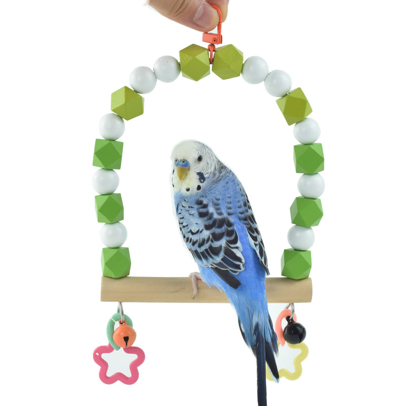 GUANLANT Wooden Bird Swing Perch for Parakeet , Small Birds Hanging Cage Stands Cockatiels Parrot Colorful Beads Bell Trainning Toy Playground Gym Accessories for Lovebirds Conures Budgies - BeesActive Australia