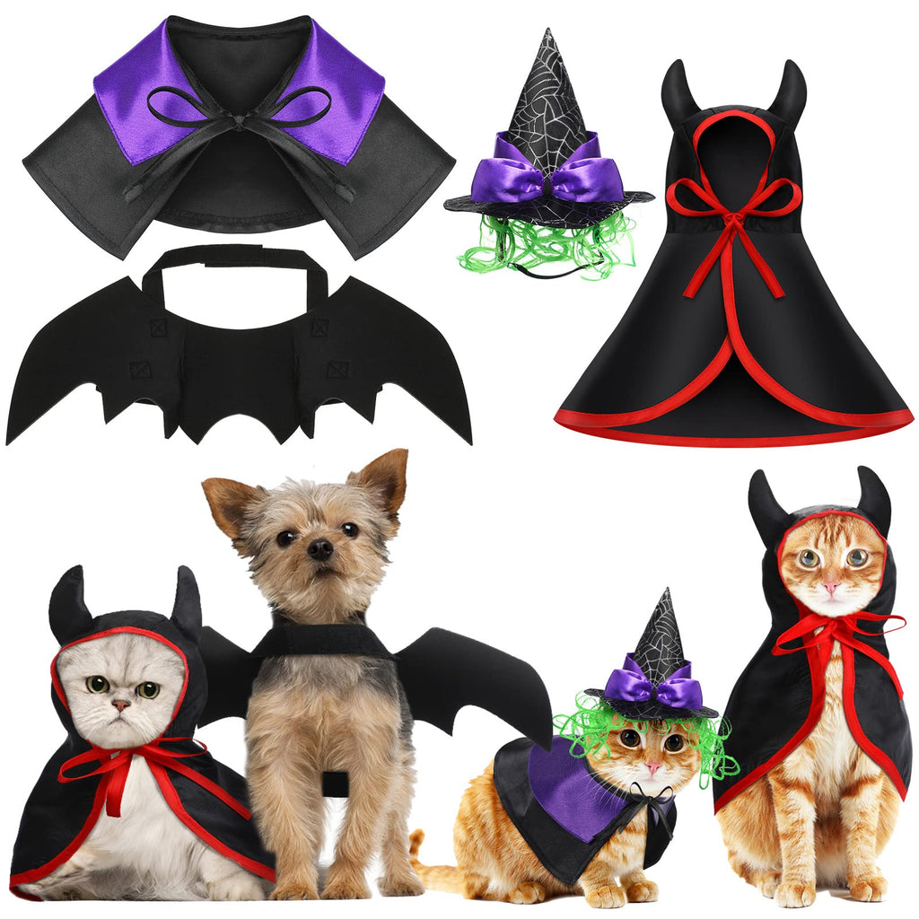 4 Pcs Halloween Pet Costume Cat Dog Wizard Costume Vampire Devil Cloak with Hat Bat Wings Wizard Hat Devil Cloak Cat Small Dogs Outfits for Halloween Party Pet Cosplay - BeesActive Australia