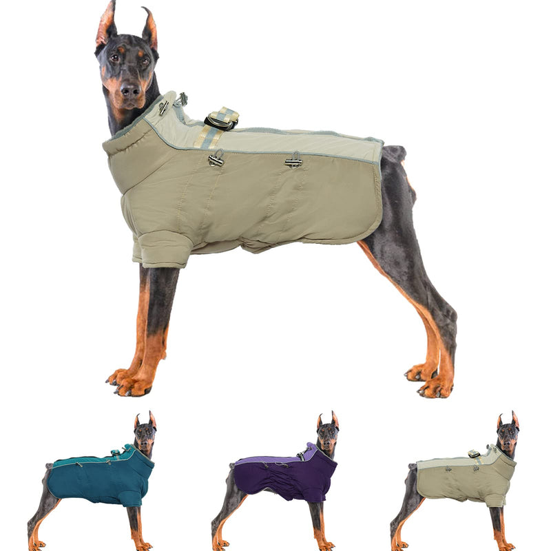 IDOMIK Dog Winter Coats Waterproof Windproof Cold Weather Jackets, Reflective High Collar Vests Warm Clothes With Harness, Thick Padded Fleece Snowsuits Pet Outfits Apparel For Small Medium Large Dogs X-Large Khaki - BeesActive Australia